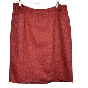 Vtg 1990's Lands End 100% Wool Pink Herringbone Size 16 Skirt with Pockets